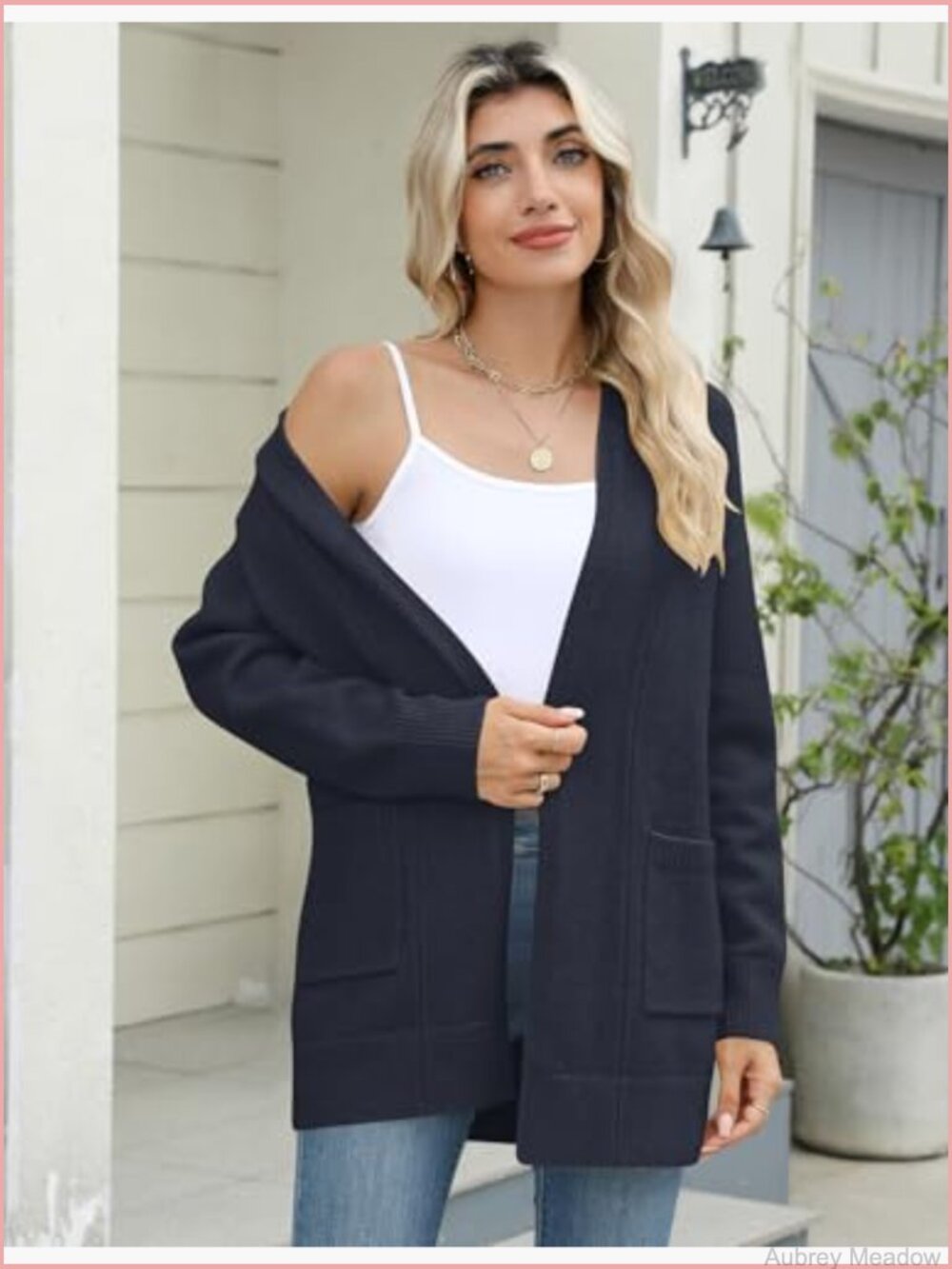 Long Sleeve Open Front Knit Cardigan Sweater with Pockets Casual - Picture 2 of 7